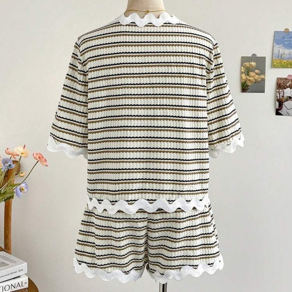 Striped Ruffle Trim Knit Two-Piece Set NWT - Picture 2 of 8